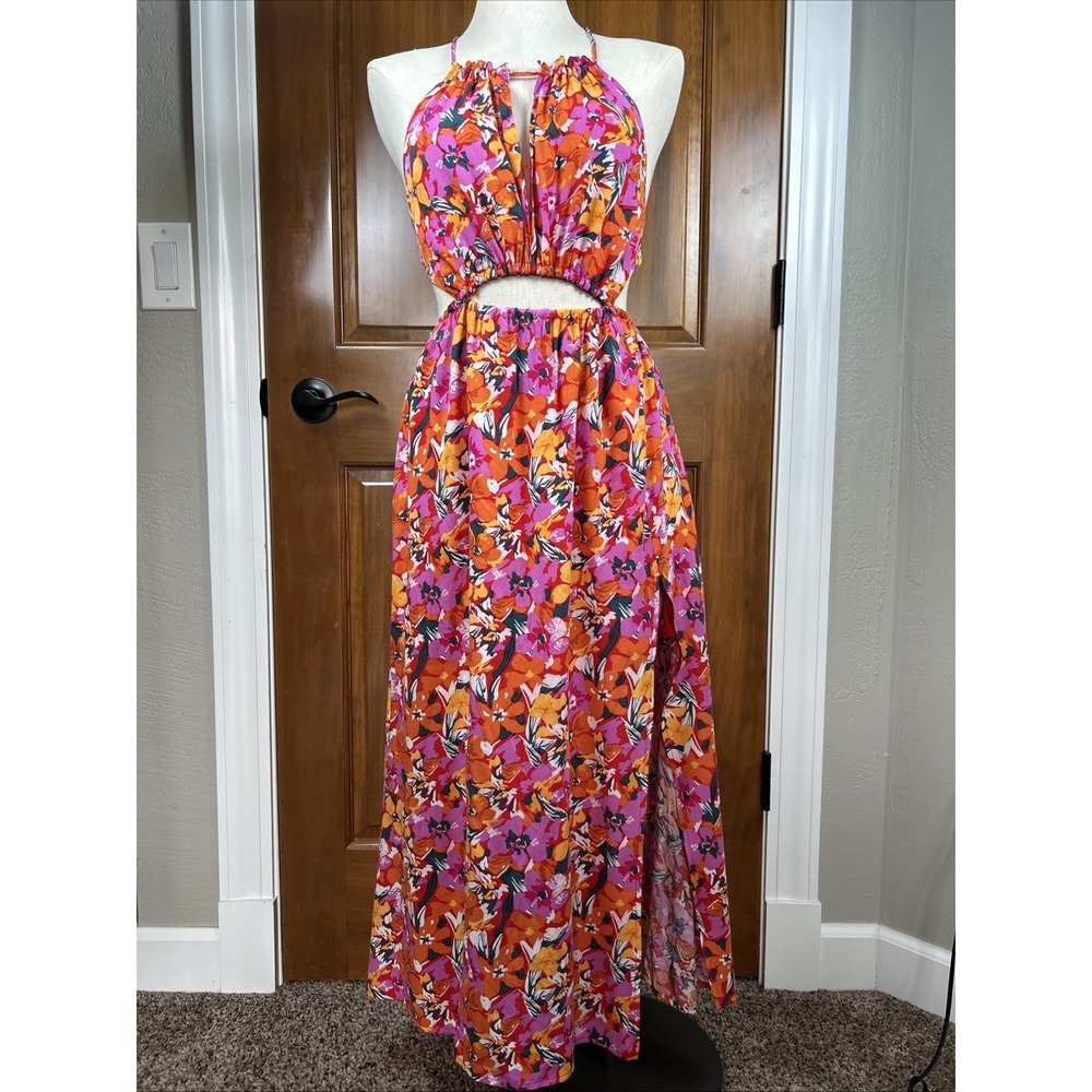 Petal and Pup Women Señorita Print Drop back Maxi Dress Floral Artsy Boho Sz 8